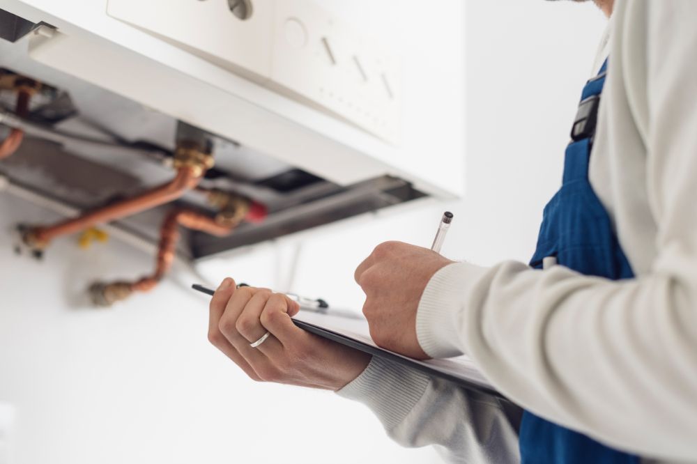 Professional Plumber Doing A Boiler Check 6MYA3MF 1